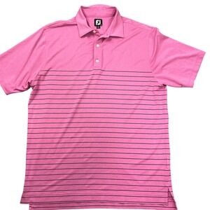 Footjoy FJ Polo Shirt Mens Large Pink Black Stripe Golf Resort Short Sleeve